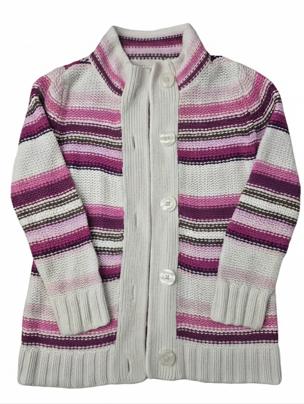 Old Navy Girls Pink Striped Chunky Knit Button Cardigan Sweater 5T
